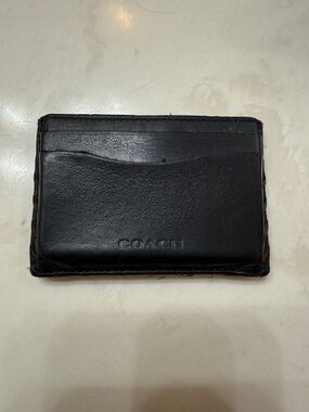 Coach Black Leather Card Holder with Embossed Logo